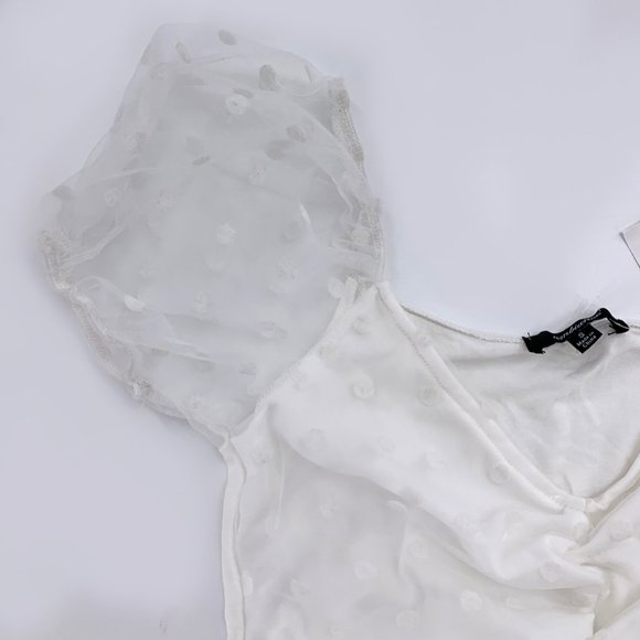 2 Brand New Tops Basic White Lace Shirt & Polka Dot Ruffle Ruched Ivory Top - Picture 9 of 14